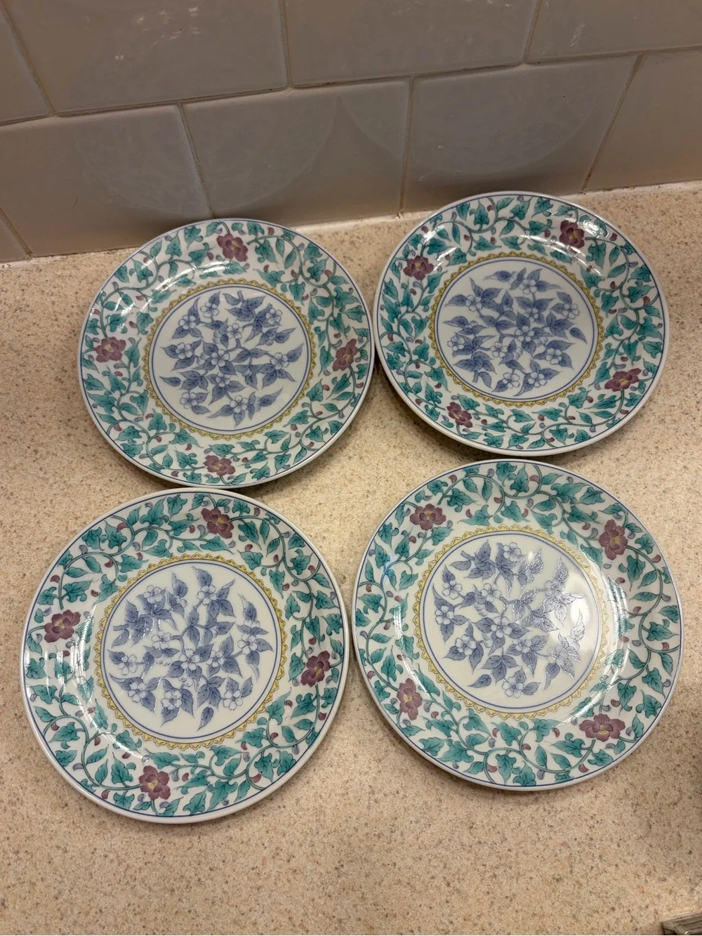 Vintage Arita Floral Porcelain Tea Cup and Saucer Set - Green and Pink